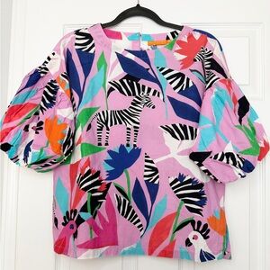 Oliphant Size S • Pink Jungle Zebra Puff Sleeve Top.